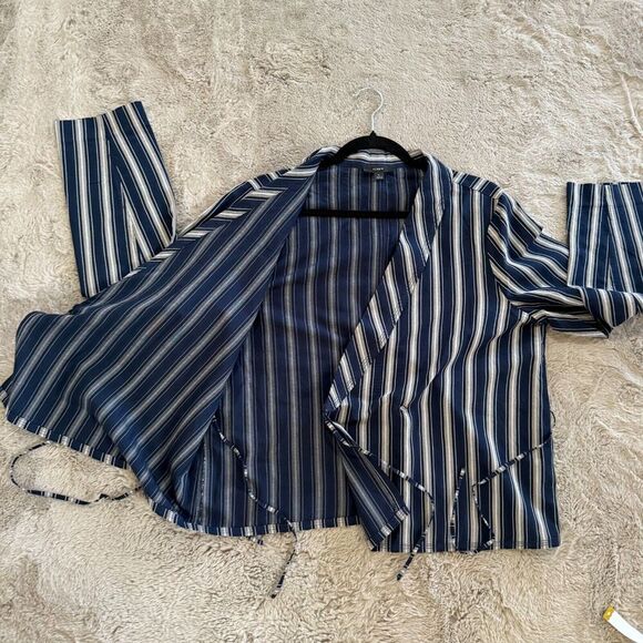 NWOT J.Crew Women Navy Striped Wrap Blazer Sz L Lightweight Career BohoChic $118 - Picture 13 of 14